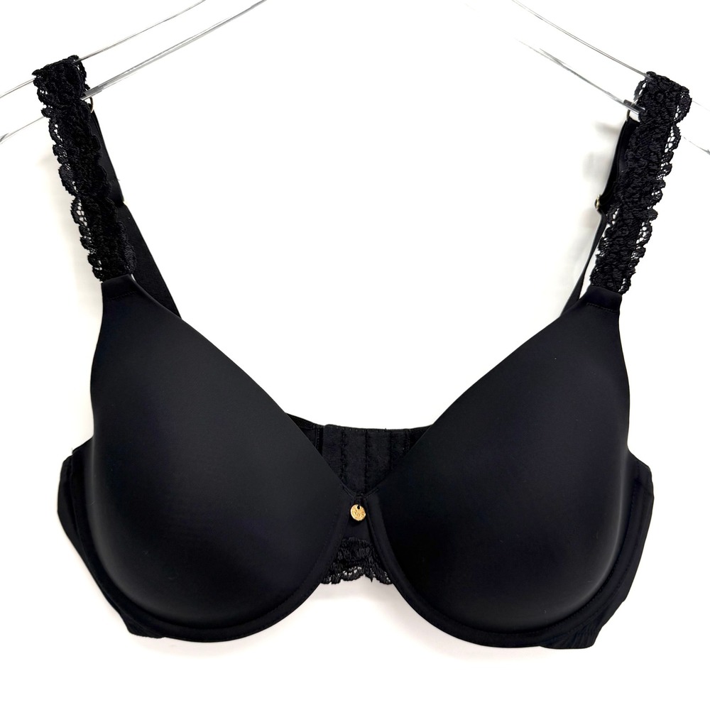 Natori Doubles Lace Trim Bra Size 36DD Black Underwire 736037